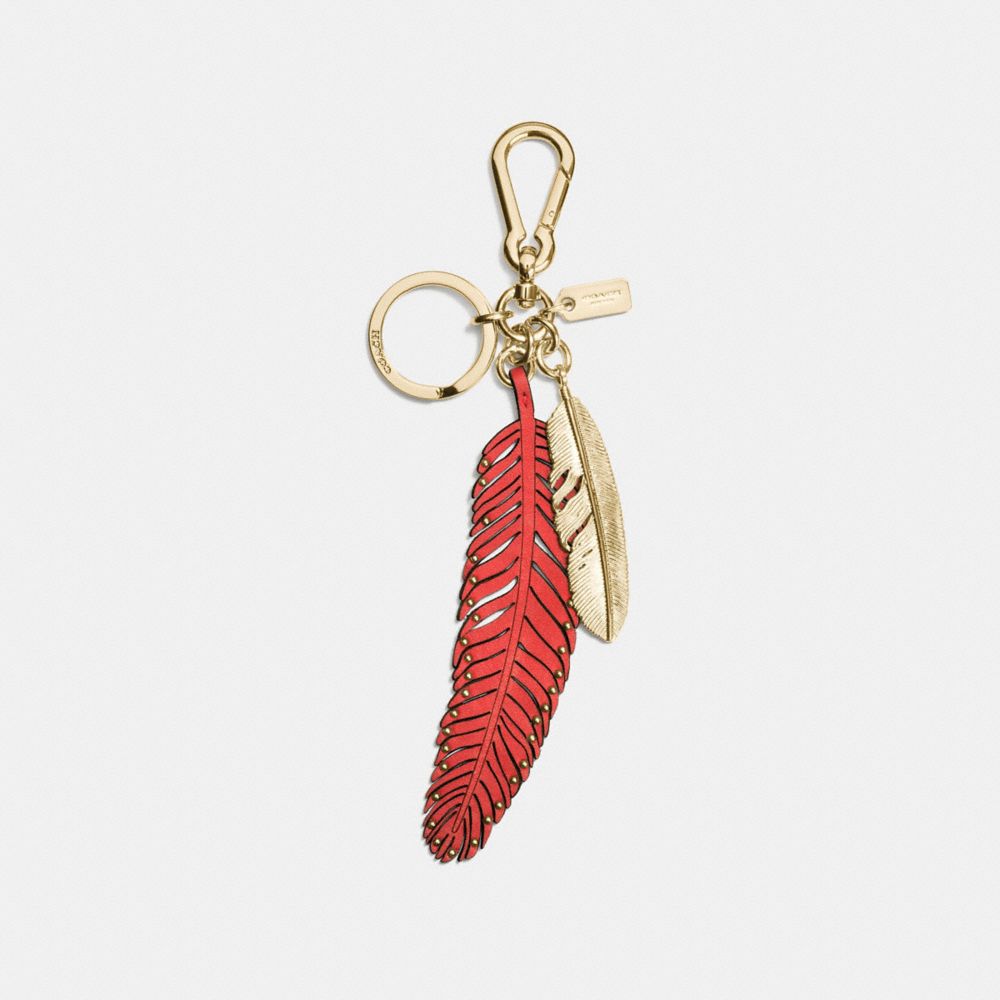 MULTI FEATHER BAG CHARM - DEEP CORAL/GOLD - COACH F64129