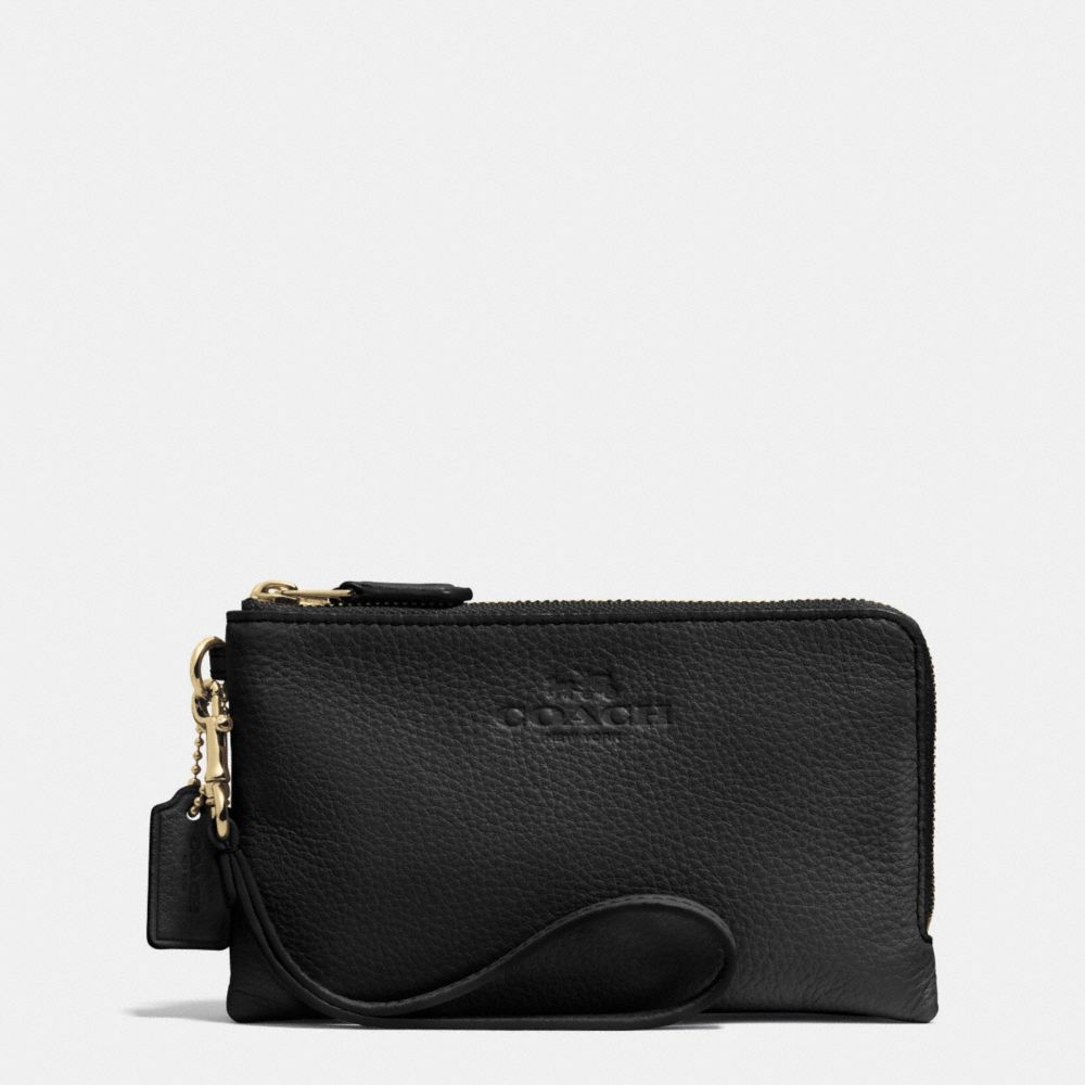 DOUBLE CORNER ZIP WRISTLET IN PEBBLE LEATHER - f64130 - LIGHT GOLD/BLACK