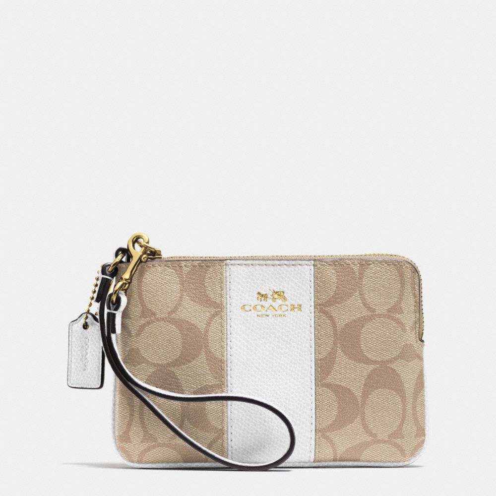 COACH f64233 CORNER ZIP WRISTLET IN SIGNATURE COATED CANVAS WITH LEATHER IMITATION GOLD/LIGHT KHAKI/CHALK