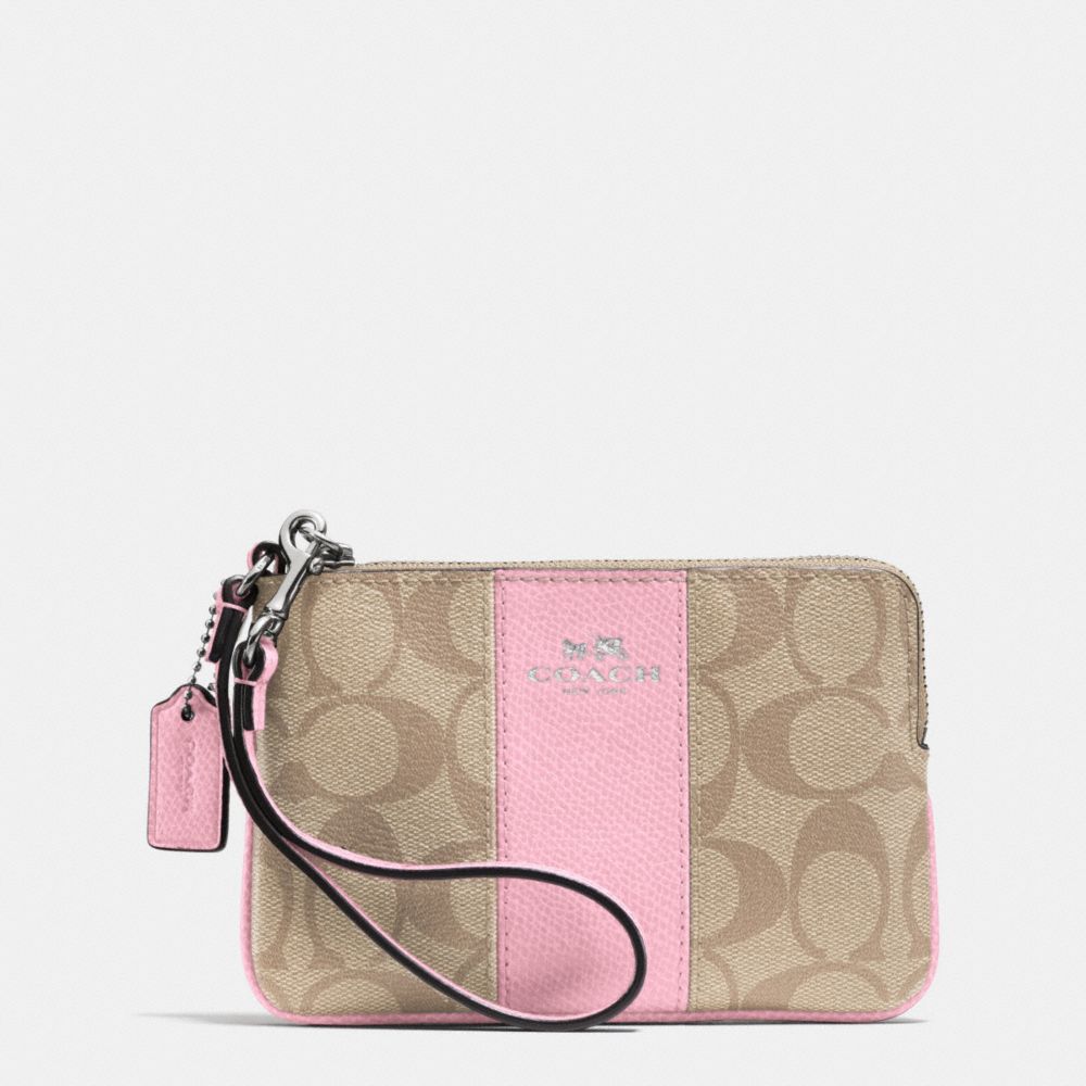 CORNER ZIP WRISTLET IN SIGNATURE COATED CANVAS WITH LEATHER - f64233 - SILVER/LIGHT KHAKI/PETAL