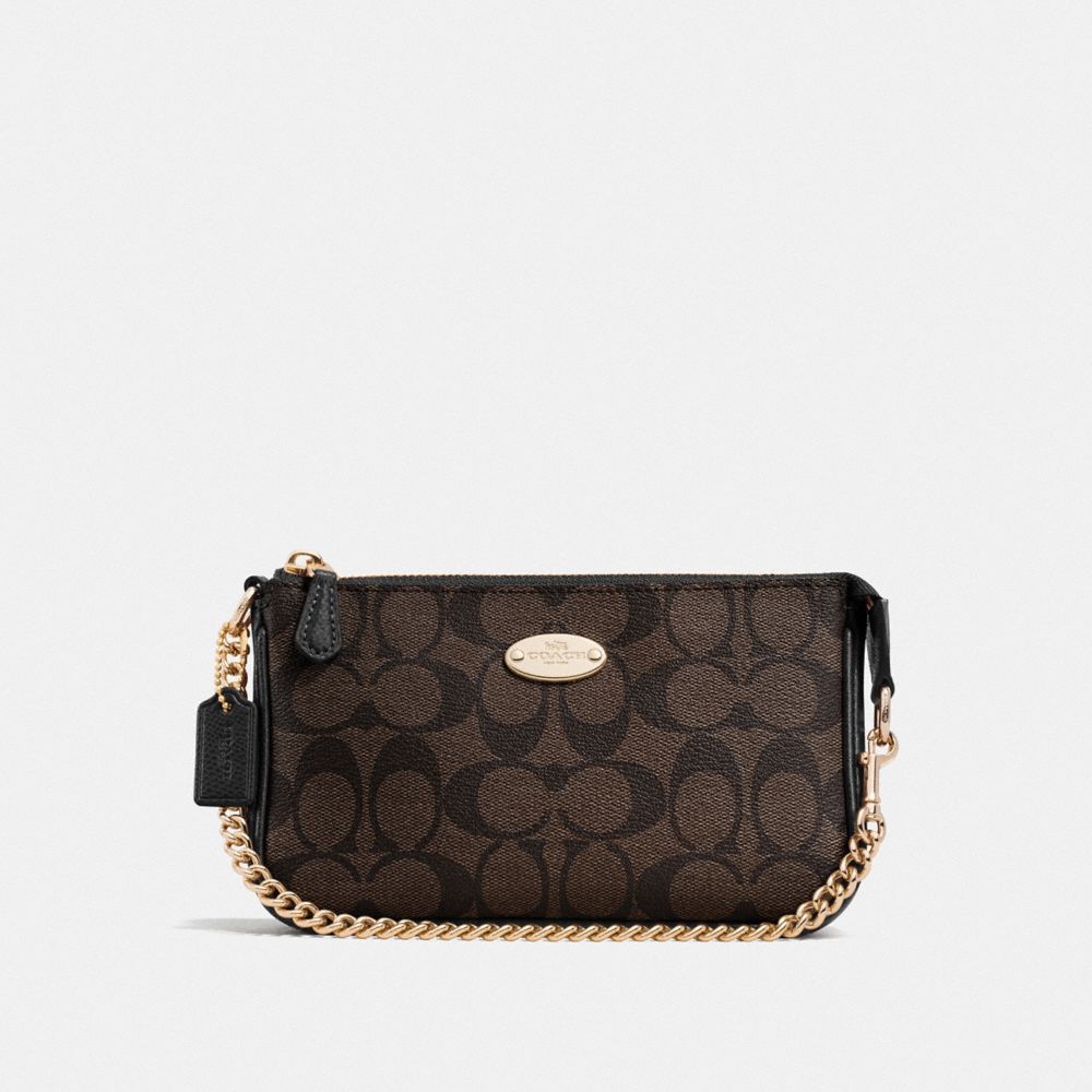 COACH LARGE WRISTLET IN SIGNATURE CANVAS - BROWN/BLACK/GOLD - F64234