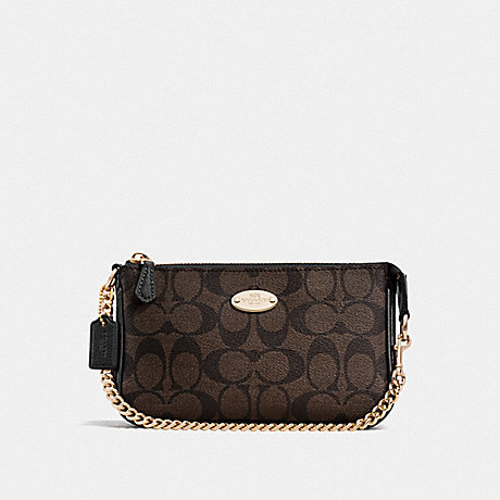 COACH LARGE WRISTLET IN SIGNATURE CANVAS - BROWN/BLACK/GOLD - F64234