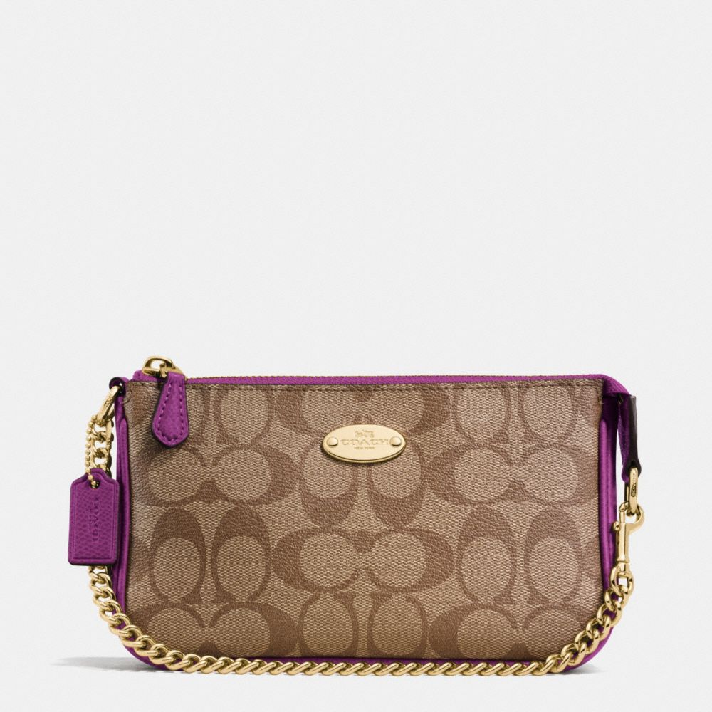 COACH F64234 Large Wristlet 19 In Signature IMITATION GOLD/KHAKI/PLUM