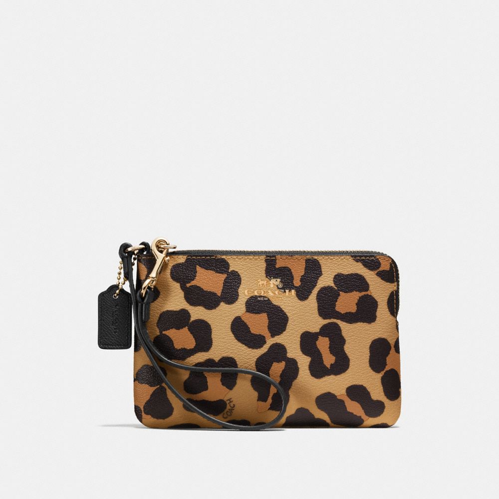 COACH CORNER ZIP WRISTLET IN OCELOT PRINT HAIRCALF - IMITATION GOLD/NEUTRAL - f64238