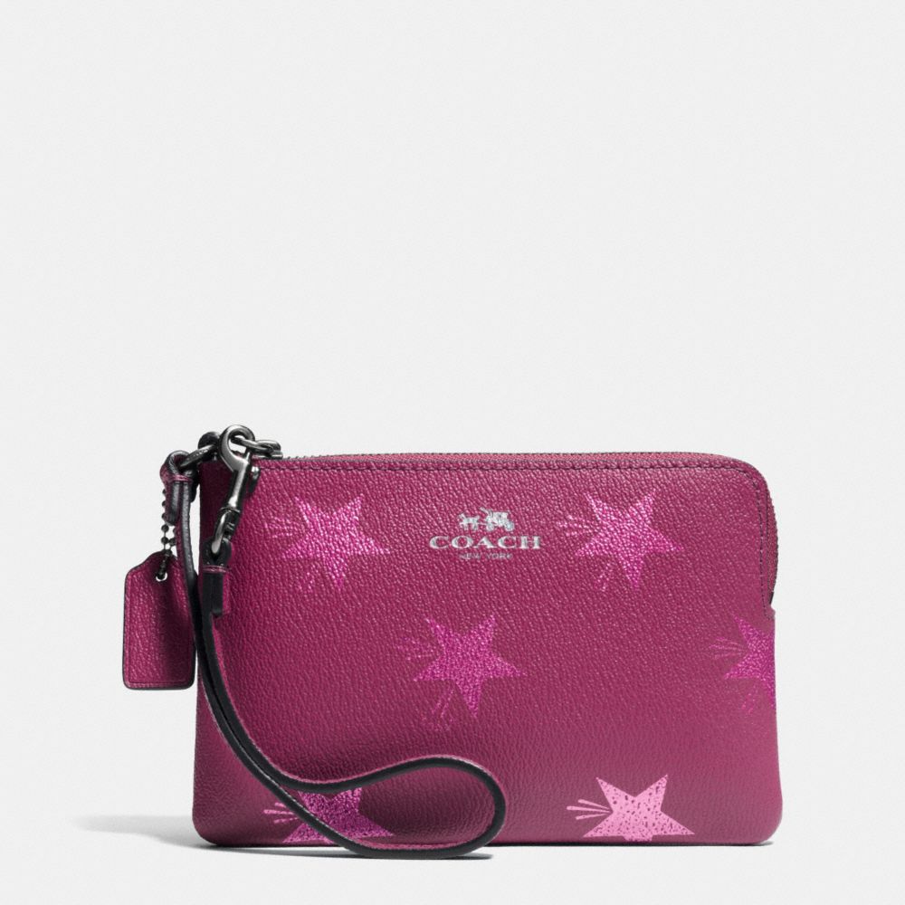 CORNER ZIP WRISTLET IN STAR CANYON PRINT COATED CANVAS - f64239 - ANTIQUE NICKEL/CRANBERRY