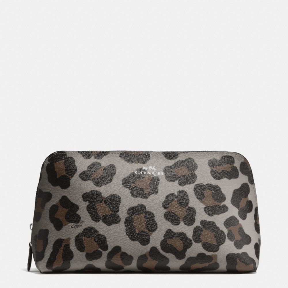 COACH f64242 COSMETIC CASE 22 IN OCELOT PRINT HAIRCALF SILVER/GREY MULTI