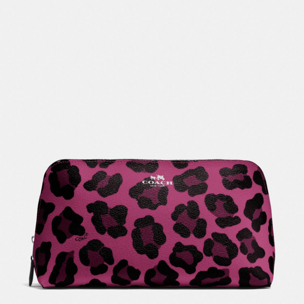 COSMETIC CASE 22 IN OCELOT PRINT COATED CANVAS - f64242 - SILVER/CRANBERRY