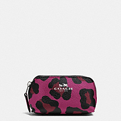 COSMETIC CASE 9 IN OCELOT PRINT COATED CANVAS - f64243 - SILVER/CRANBERRY