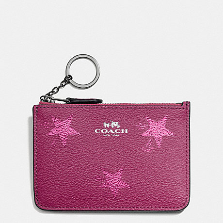 COACH f64246 KEY POUCH WITH GUSSET IN STAR CANYON PRINT COATED CANVAS ANTIQUE NICKEL/CRANBERRY