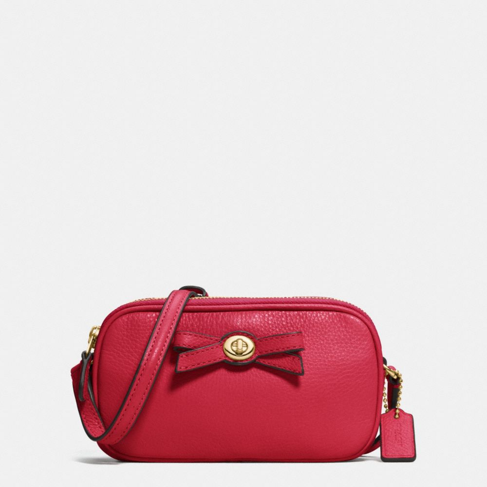 COACH F64248 TURNLOCK BOW CROSSBODY POUCH IN PEBBLE LEATHER IMITATION-GOLD/CLASSIC-RED