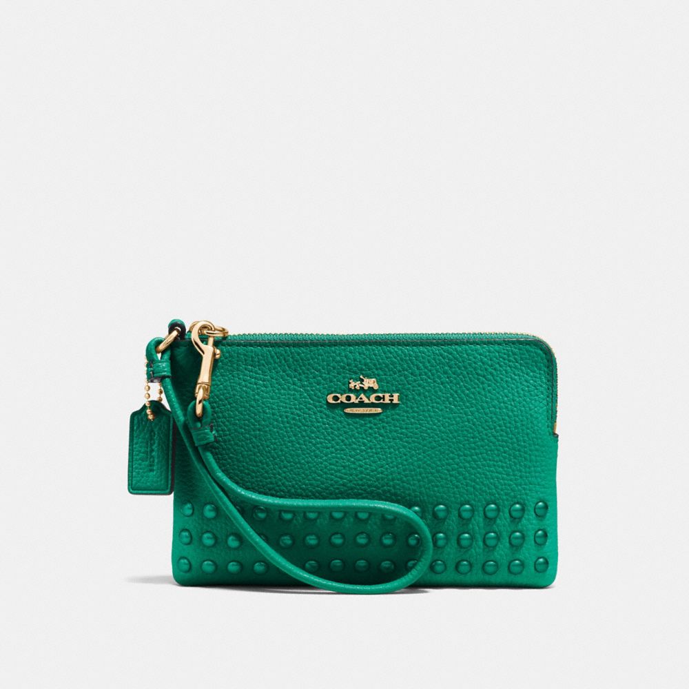 CORNER ZIP WRISTLET WITH LACQUER RIVETS - LI/FOREST - COACH F64252