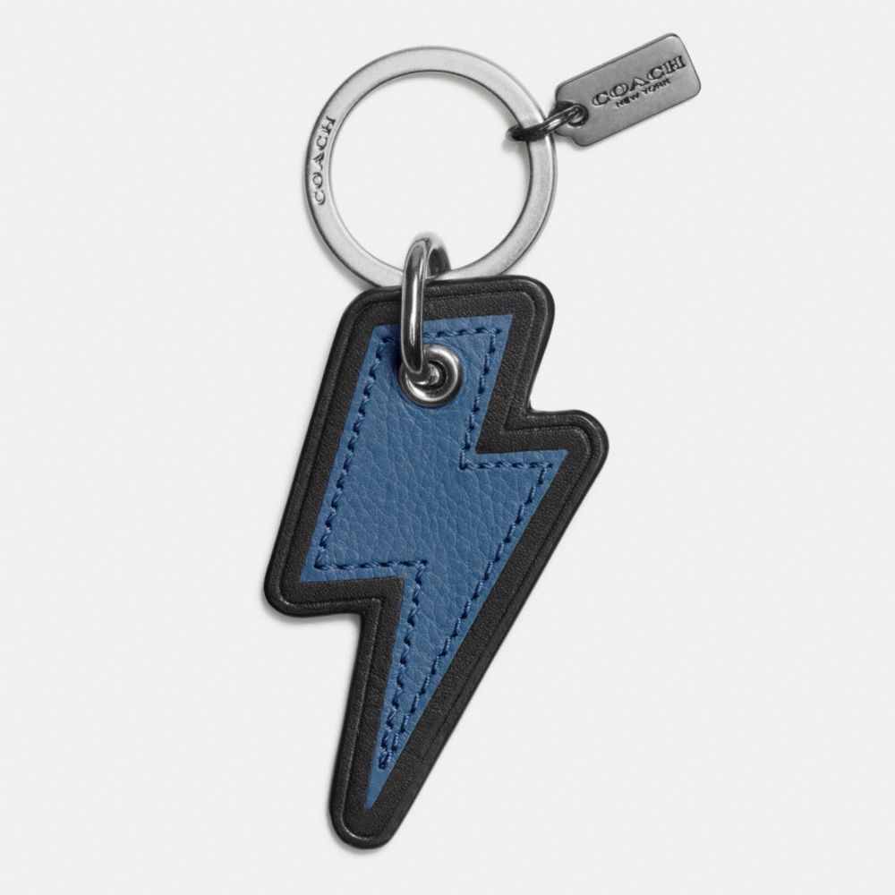 COACH F64254 - LEATHER LIGHTNING BOLT KEY RING SLATE