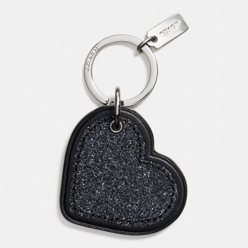 COACH F64352 Glitter Heart Key Ring SILVER/BLACK