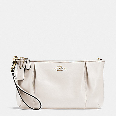 COACH f64369 COLETTE ZIP TOP WRISTLET IN CALF LEATHER LIGHT GOLD/CHALK