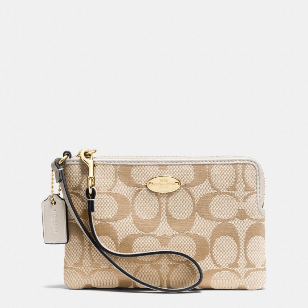 COACH F64375 CORNER ZIP WRISTLET IN SIGNATURE IMITATION-GOLD/LIGHT-KHAKI/CHALK