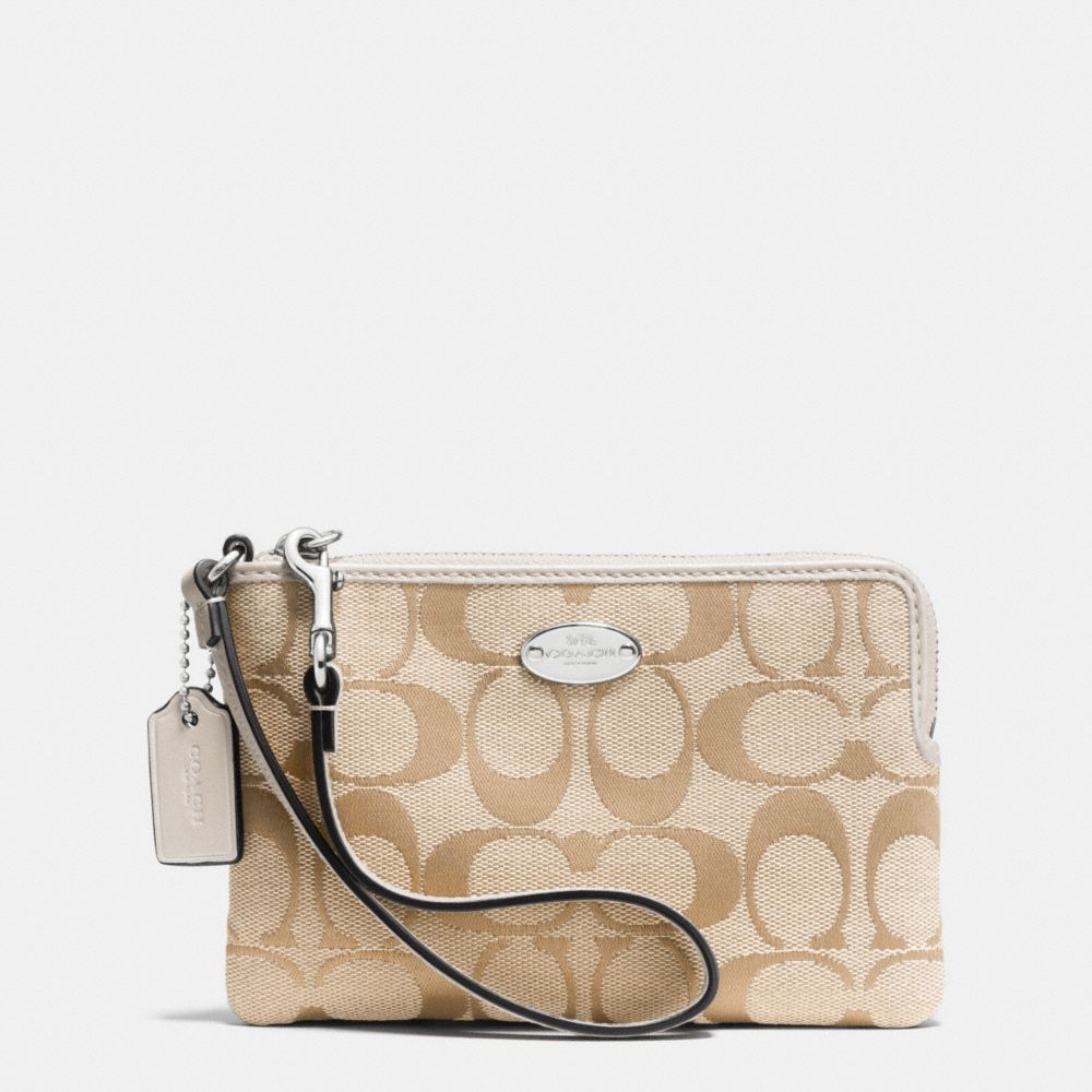 COACH F64375 CORNER ZIP IN SIGNATURE -SILVER/LIGHT-KHAKI/CHALK