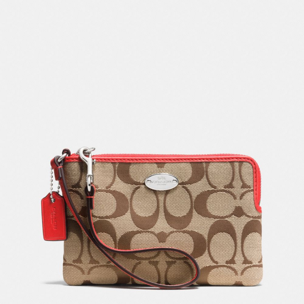 COACH CORNER ZIP IN SIGNATURE -  SILVER/KHAKI/CARDINAL - f64375