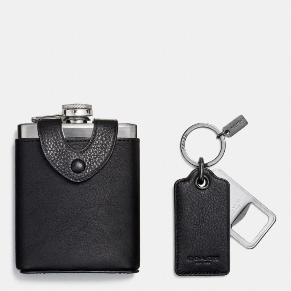 FLASK AND BOTTLE OPENER GIFT BOX - f64429 - BLACK