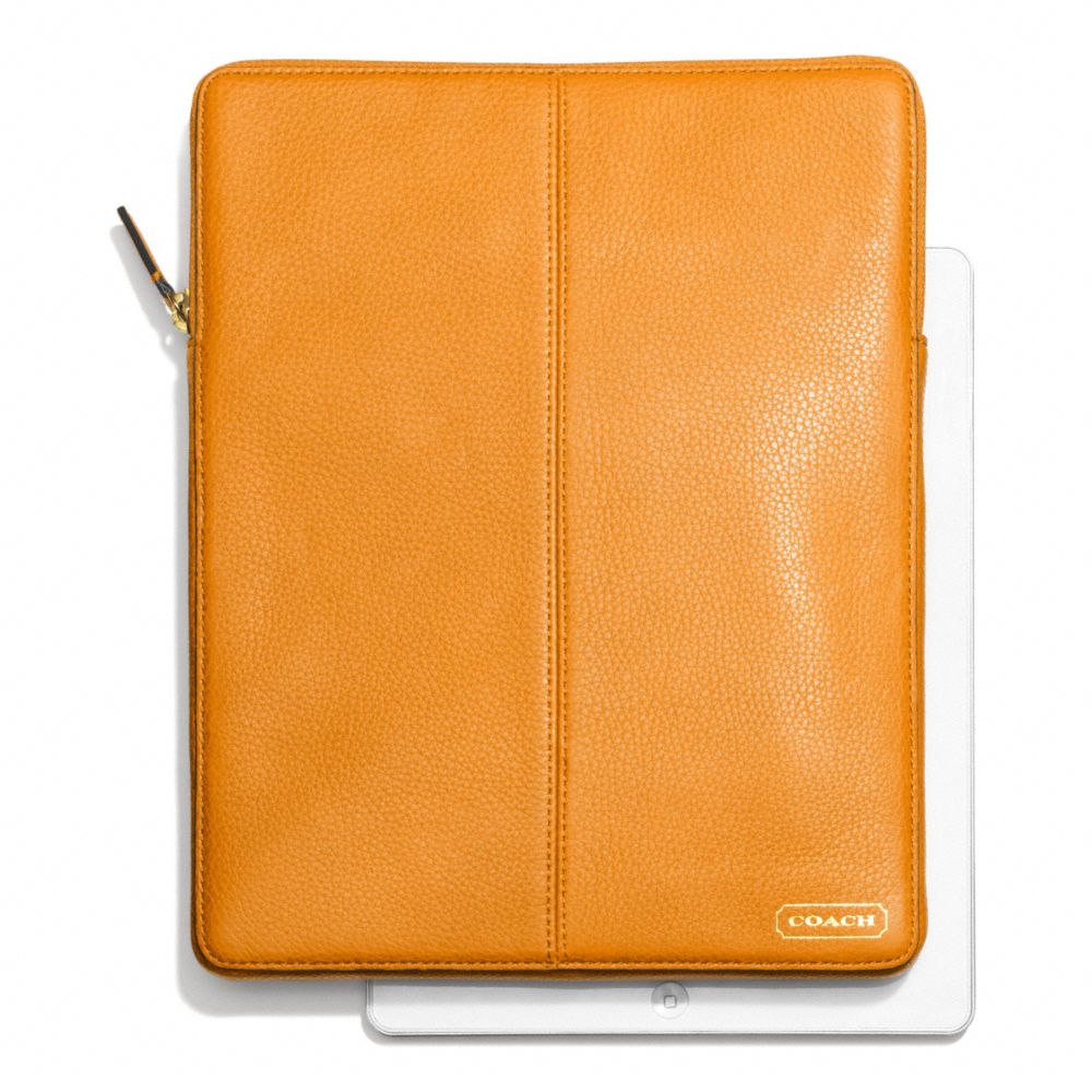 PARK LEATHER NORTH/SOUTH TABLET SLEEVE - f64437 - BRASS/ORANGE SPICE