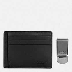 ID CARD CASE AND MONEY CLIP GIFT BOX - BLACK - COACH F64453