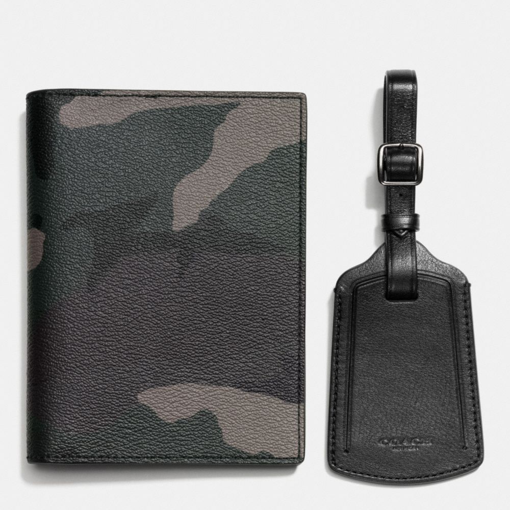 COACH F64482 Passport Case And Luggage Tag In Camo Print Coated Canvas GREY CAMO