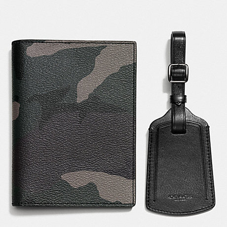 COACH f64482 PASSPORT CASE AND LUGGAGE TAG IN CAMO PRINT COATED CANVAS GREY CAMO