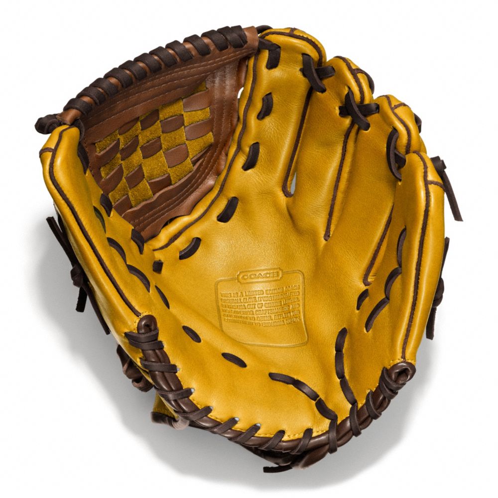 HERITAGE BASEBALL LEATHER COLORBLOCKED GLOVE - SQUASH/FAWN - COACH F64496