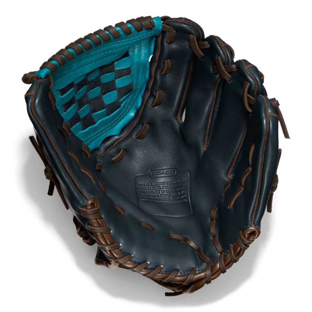 COACH HERITAGE BASEBALL LEATHER COLORBLOCKED GLOVE - NAVY/TURQUOISE - F64496