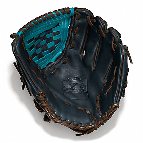 COACH HERITAGE BASEBALL LEATHER COLORBLOCKED GLOVE - NAVY/TURQUOISE - f64496