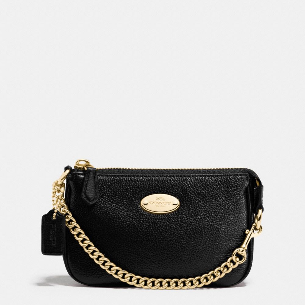 COACH F64571 Small Wristlet 15 In Pebble Leather IMITATION GOLD/BLACK