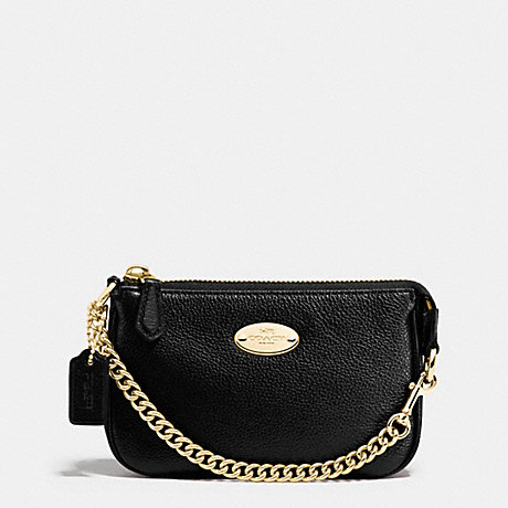 COACH f64571 SMALL WRISTLET 15 IN PEBBLE LEATHER IMITATION GOLD/BLACK