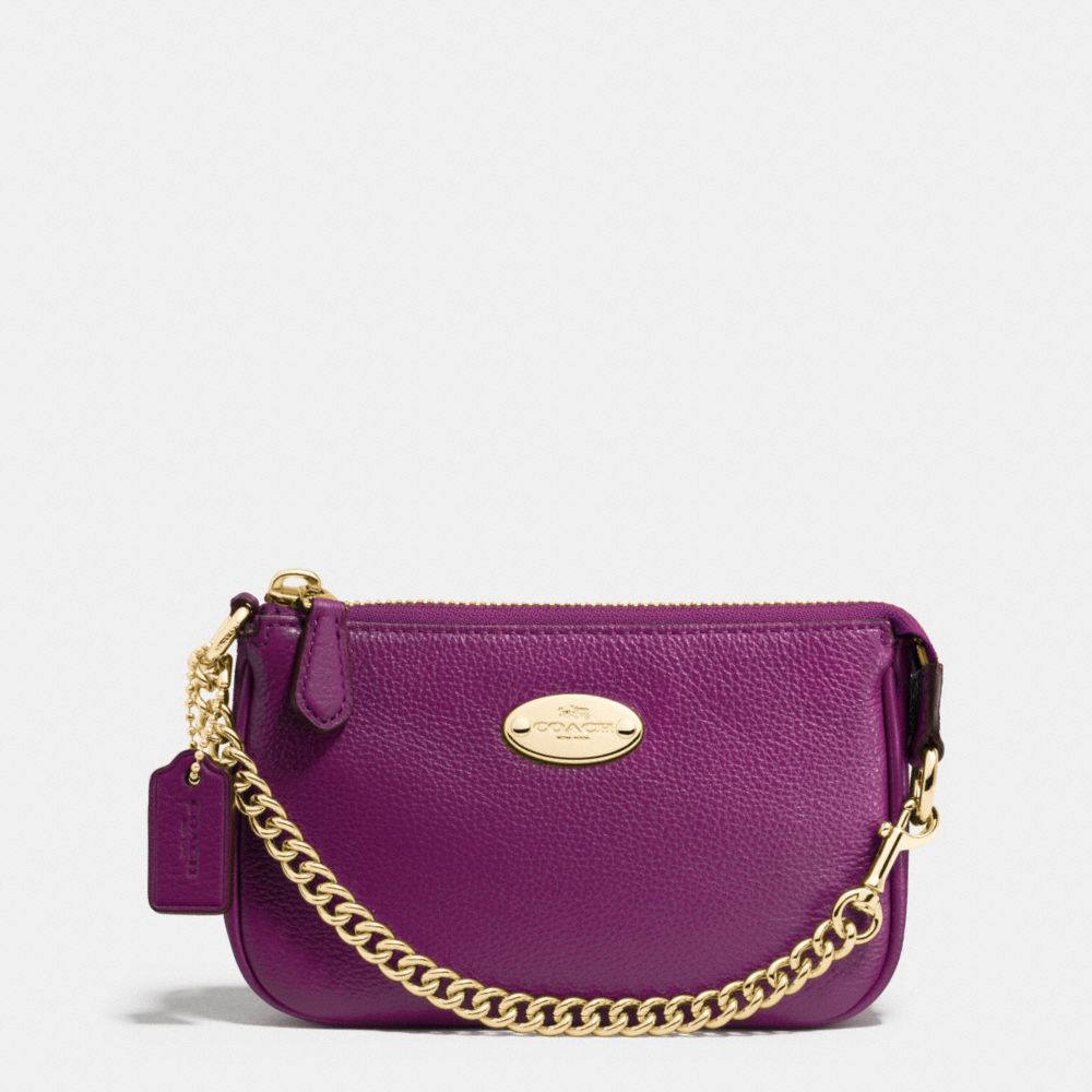 COACH F64571 Small Wristlet 15 In Pebble Leather IMITATION GOLD/PLUM