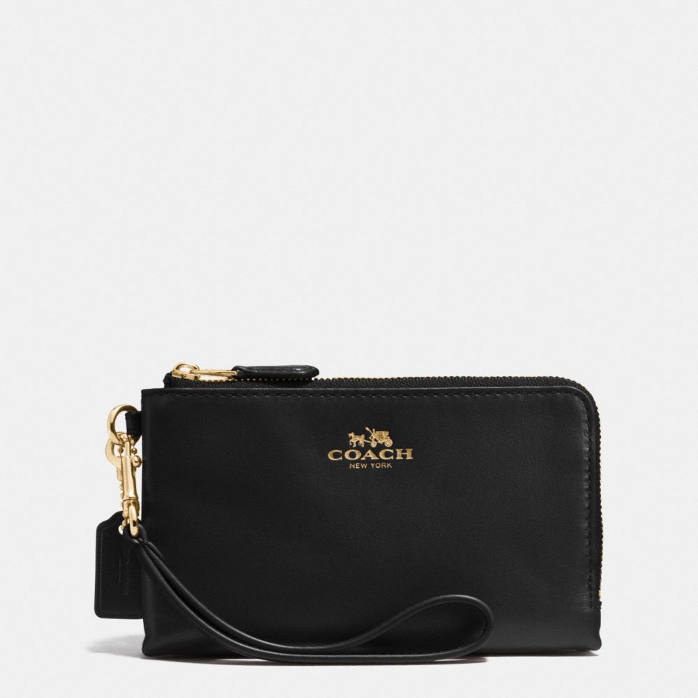 DOUBLE CORNER ZIP WRISTLET IN LEATHER - IMITATION GOLD/BLACK - COACH F64581