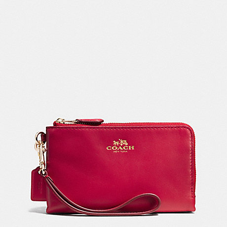 COACH f64581 DOUBLE CORNER ZIP WRISTLET IN LEATHER IMITATION GOLD/CLASSIC RED
