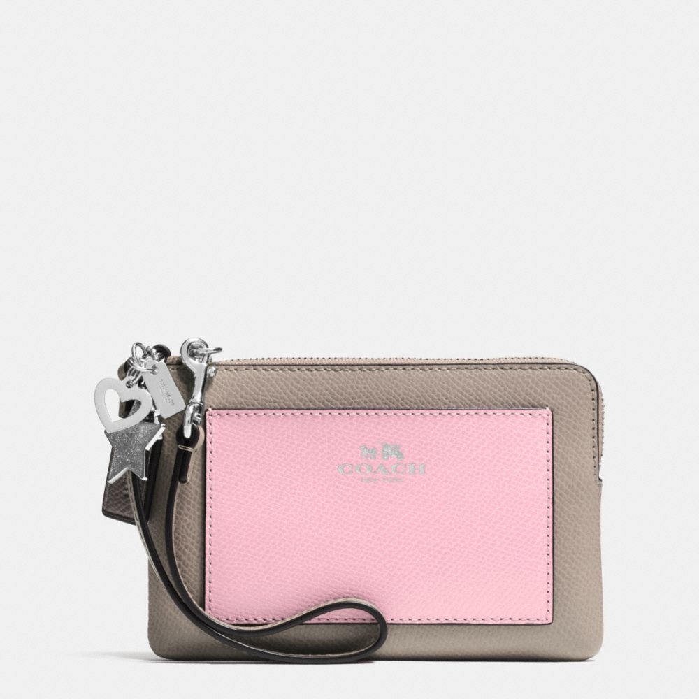 CHARM CORNER ZIP WRISTLET IN CROSSGRAIN LEATHER - f64582 - SILVER/PETAL MULTI