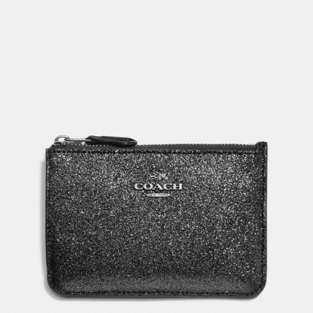 KEY POUCH WITH GUSSET IN GLITTER FABRIC - SILVER/BLACK - COACH F64588