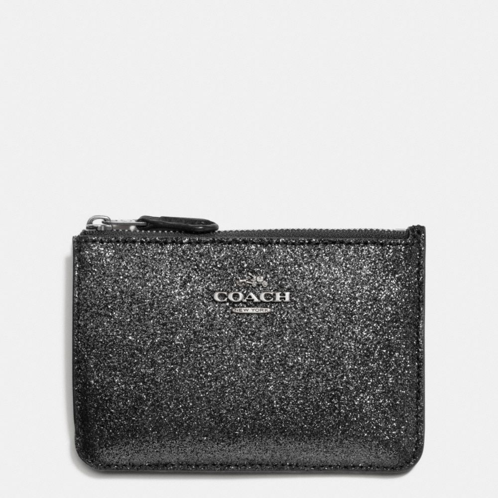 COACH KEY POUCH WITH GUSSET IN GLITTER FABRIC - SILVER/BLACK - f64588