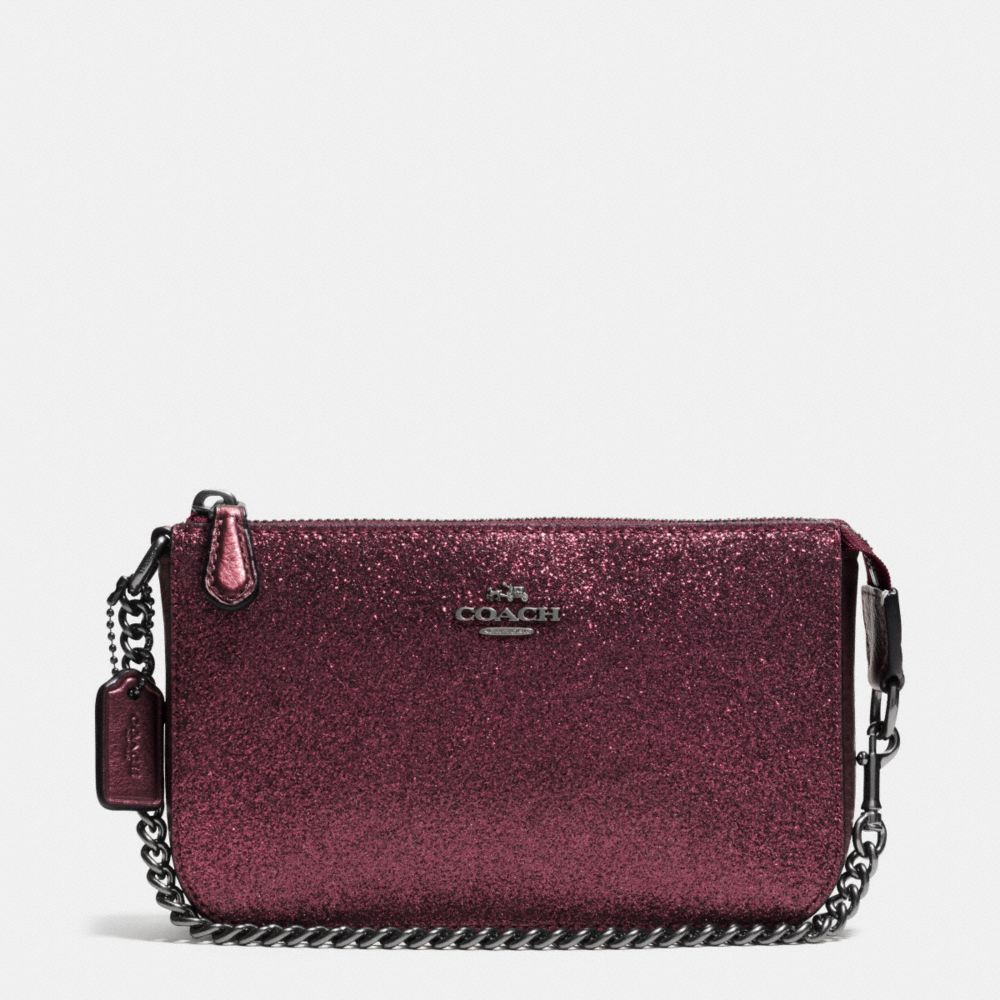 COACH LARGE WRISTLET 19 IN GLITTER FABRIC - ANTIQUE NICKEL/METALLIC CHERRY - f64591