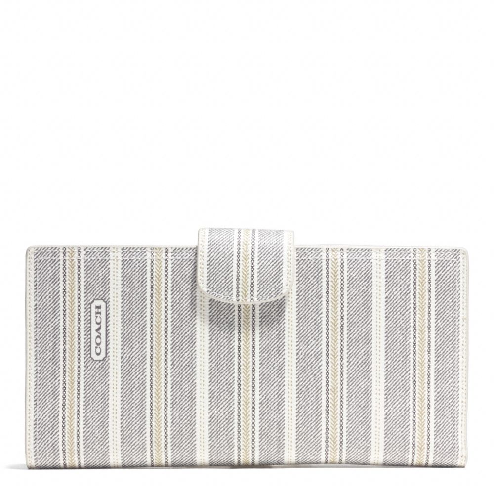 COACH F64628 Weekend Ticking Stripe Travel Wallet SILVER/WHITE BLACK MULTI