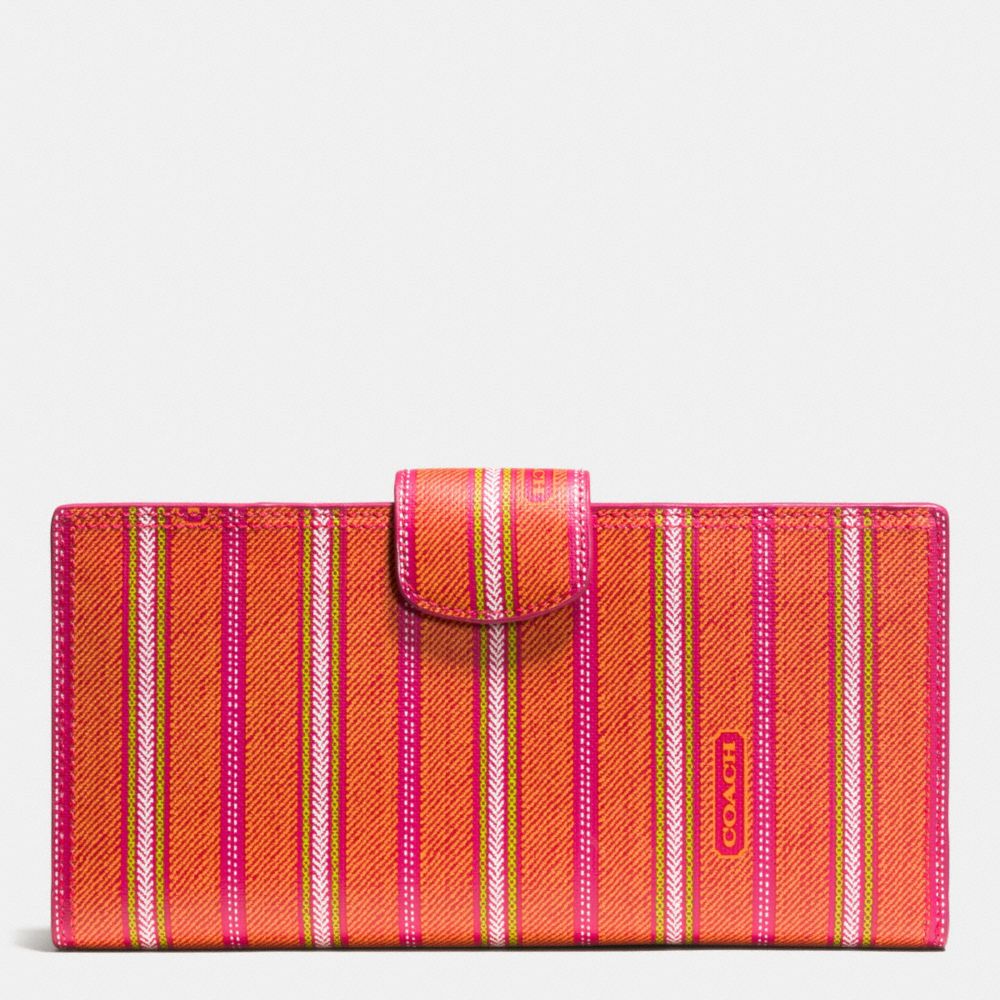 COACH F64628 WEEKEND TICKING STRIPE TRAVEL WALLET -SILVER/PINK-LIGHT-GOLDME