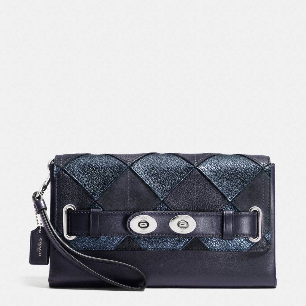 COACH F64639 BLAKE CLUTCH IN PATCHWORK LEATHER SILVER/BLUE-MULTICOLOR