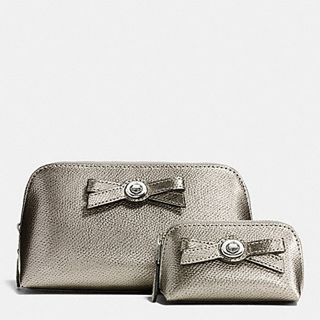 COACH F64651 TURNLOCK BOW COSMETIC CASE SET IN PATENT LEATHER SILVER/GUNMETAL