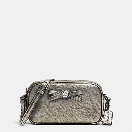 COACH F64655 TURNLOCK BOW CROSSBODY POUCH IN PATENT LEATHER SILVER/GUNMETAL