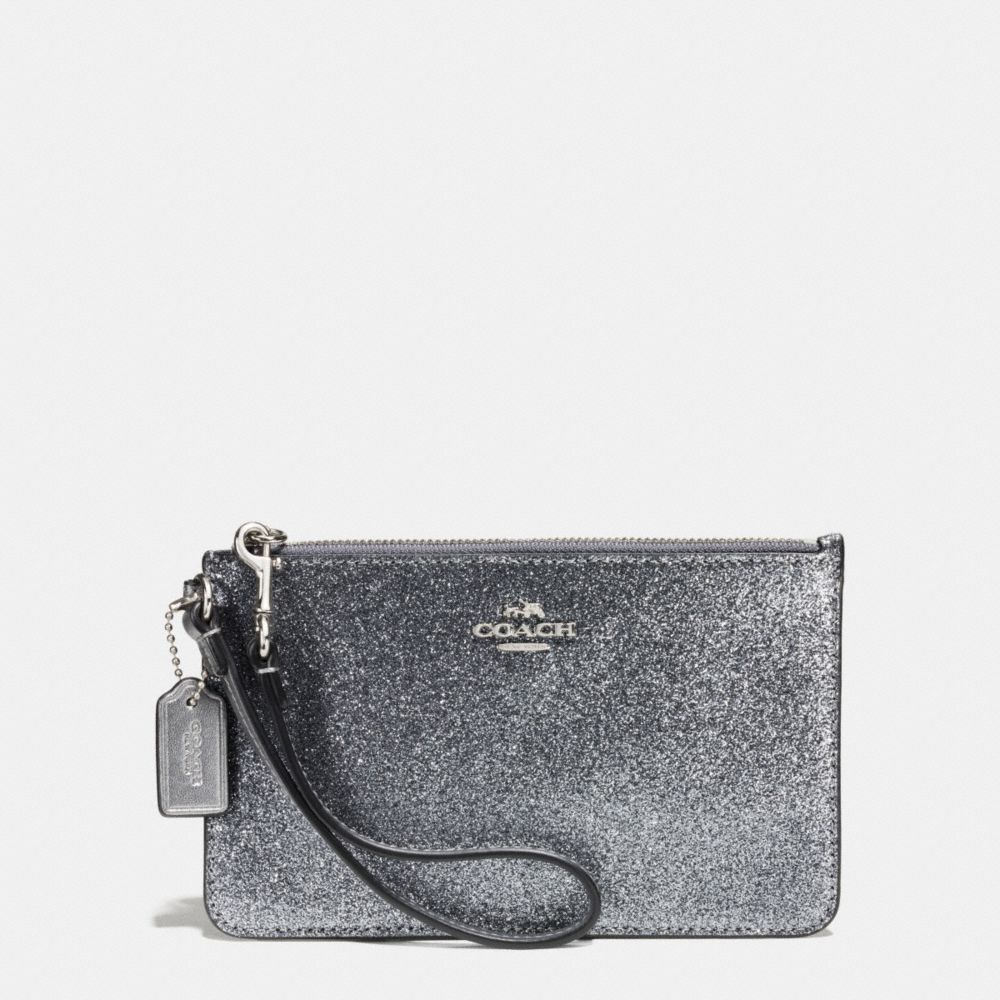 COACH f64670 SMALL WRISTLET IN GLITTER FABRIC SILVER/GUNMETAL