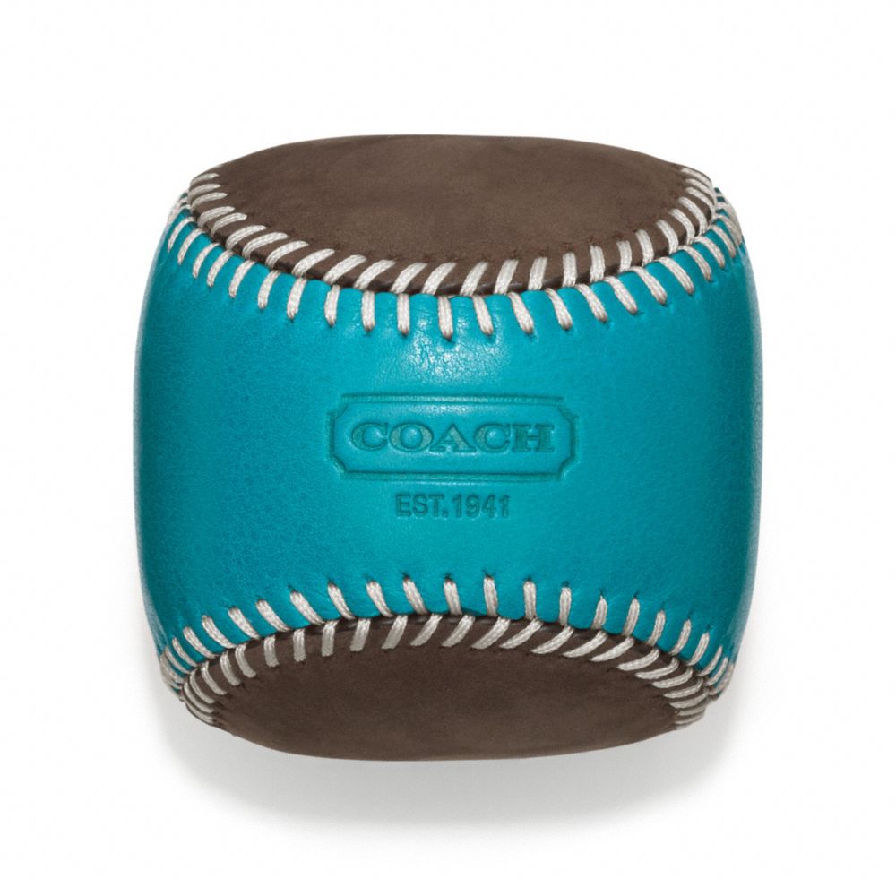 BLEECKER LEATHER SUEDE BASEBALL PAPERWEIGHT COACH F64677
