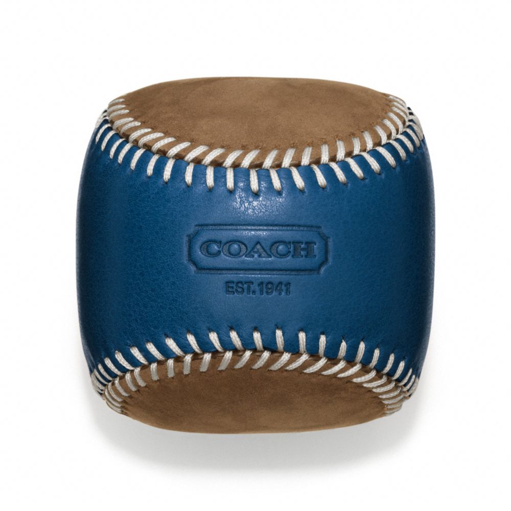 COACH BLEECKER LEATHER SUEDE BASEBALL PAPERWEIGHT - VINTAGE ROYAL/FAWN - F64677