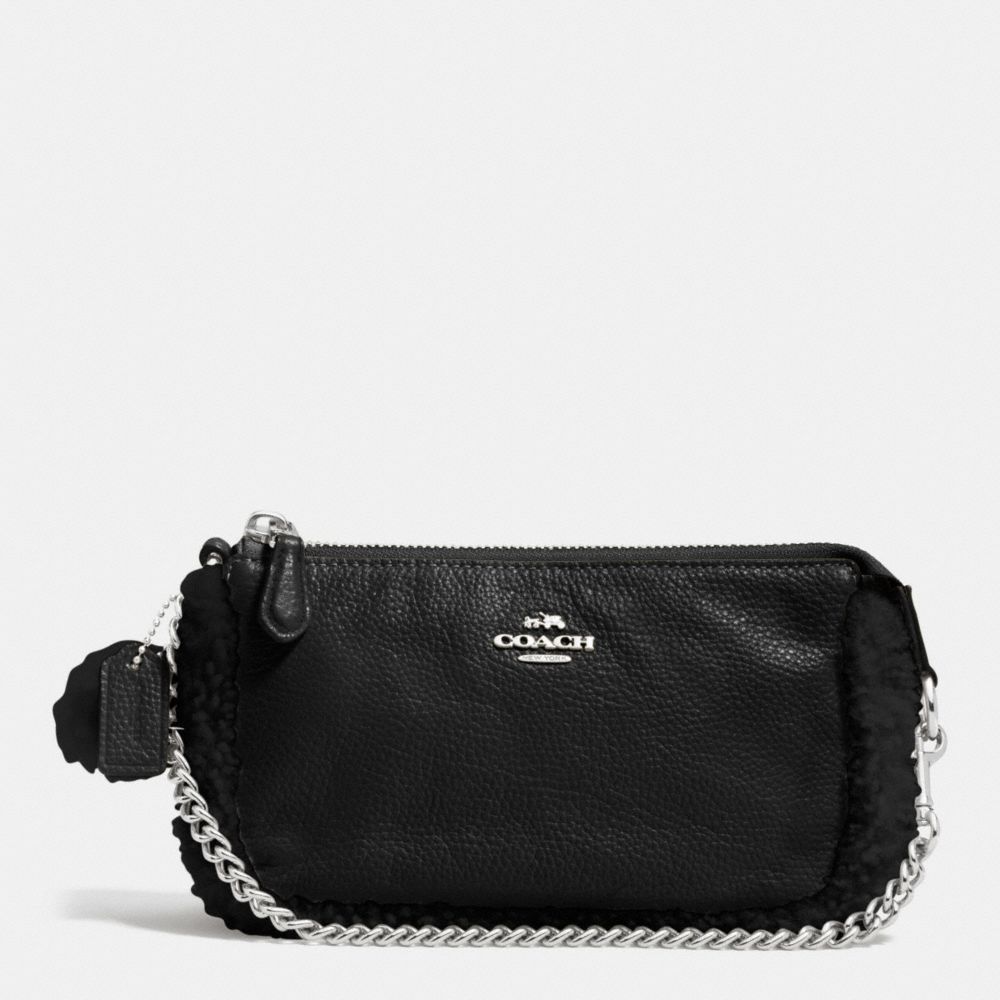 LARGE WRISTLET 19 IN LEATHER AND SHEARLING - f64705 - SILVER/BLACK/BLACK