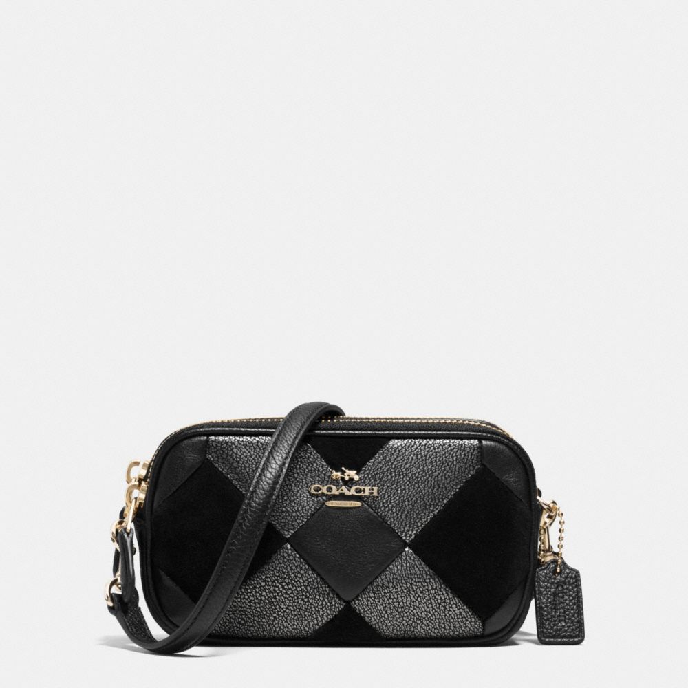 COACH F64734 CROSSBODY POUCH IN PATCHWORK LEATHER LIGHT-GOLD/BLACK