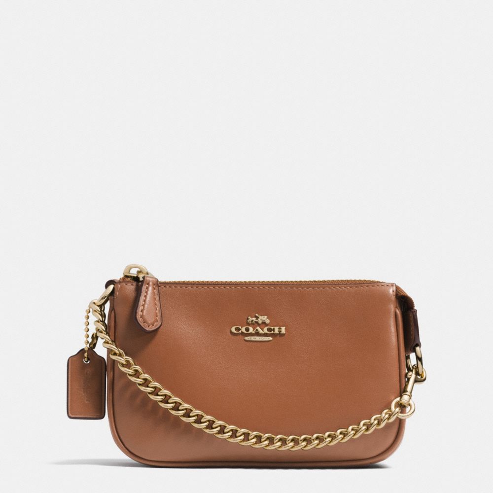 COACH NOLITA WRISTLET 15 IN LEATHER - LIGHT GOLD/SADDLE - f64791