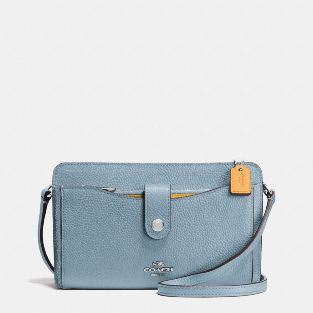 MESSENGER WITH POP-UP POUCH IN COLORBLOCK LEATHER - f64798 - SILVER/CORNFLOWER MULTI